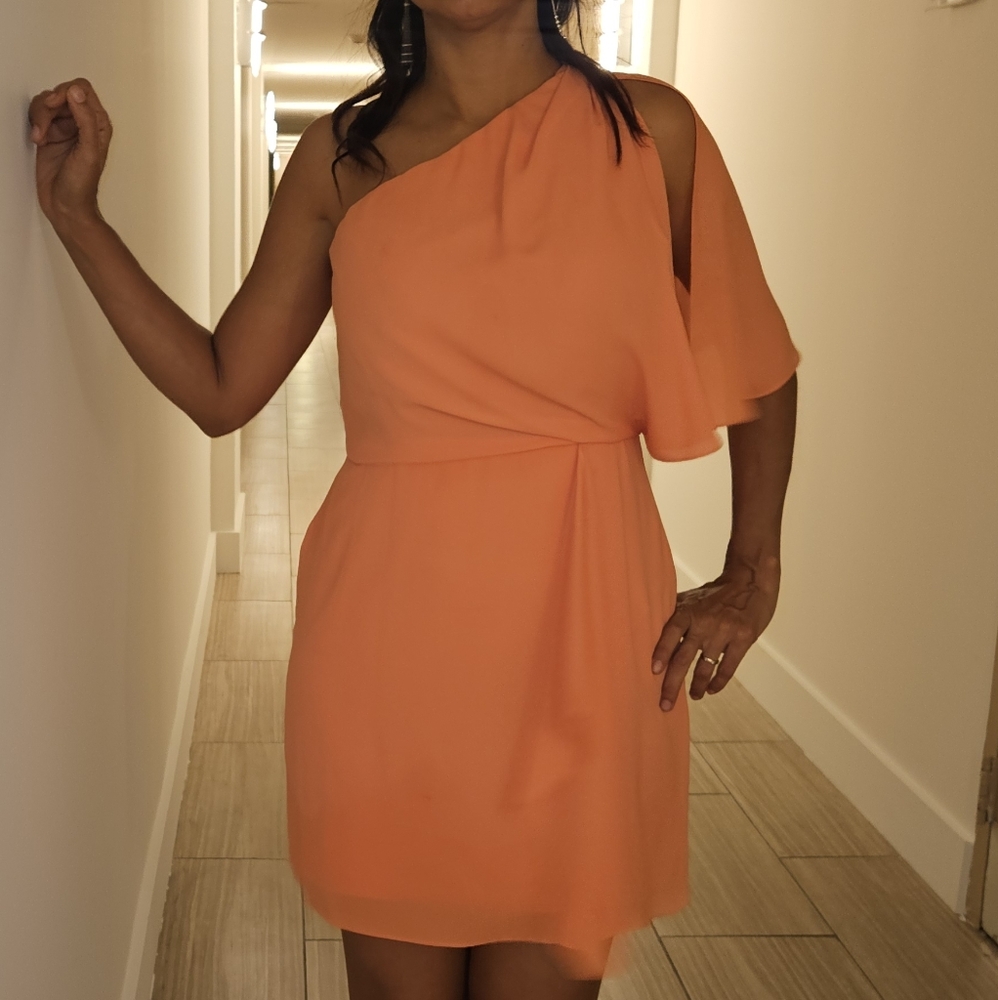 Chic One-Shoulder Coral Dress